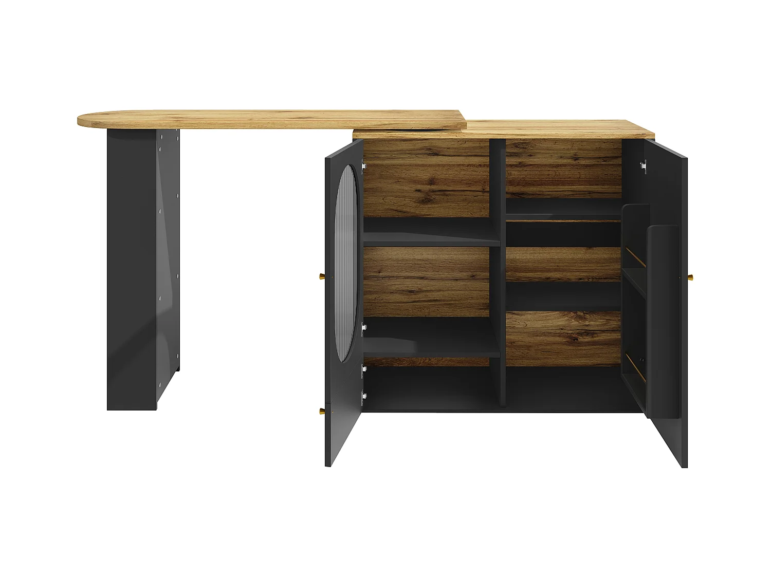 Desserte de cuisine 138/204x39x102 cm pivotant avec 3 portes îlot de cuisine avec rangement - plateau extensible - noir