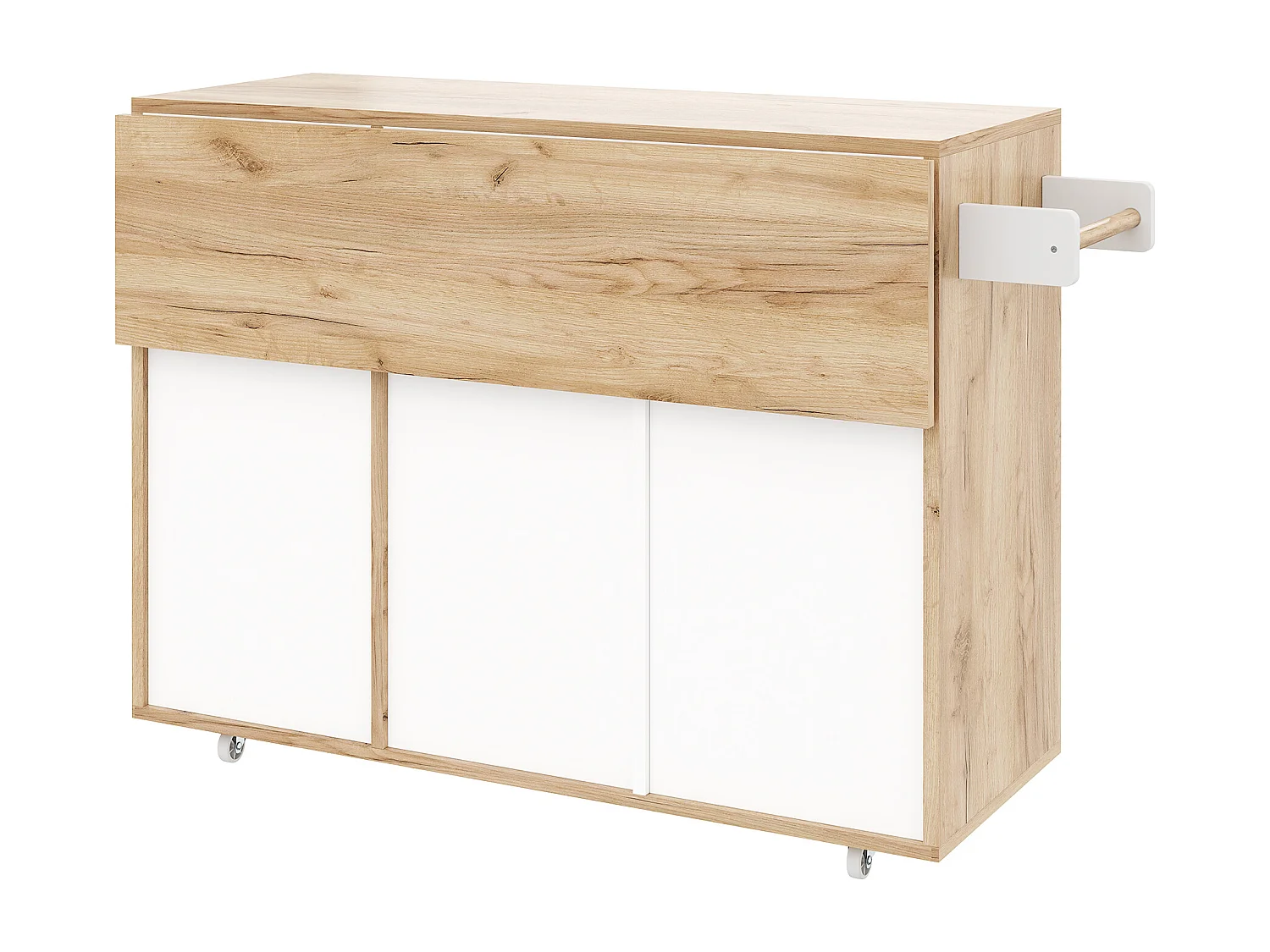 Keukentrolley 120x46x85cm met 360掳 zwenkwielen, lades, kastdeuren en open vakken in wit voor keuken en woonkamer