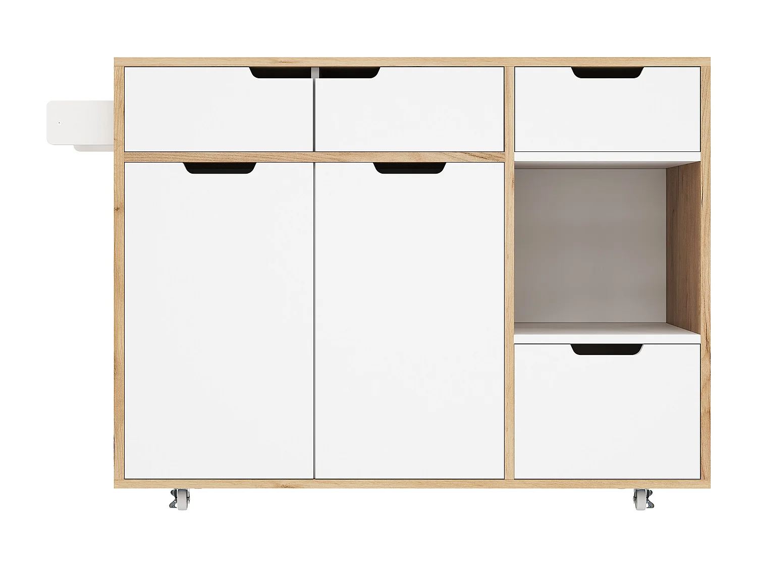 Meuble de rangement 120x46x85 cm, roulettes 360°, rangements fermés et ouverts, bois d'ingénierie blanc