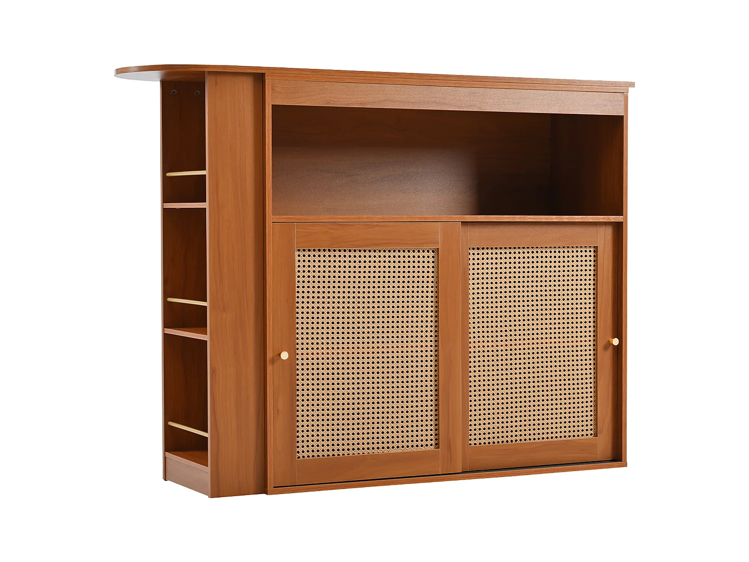 Meuble de bar pivotant avec 2 portes en rotin Îlot de cuisine avec plateau extensible (138-193)x39x104 cm - marron