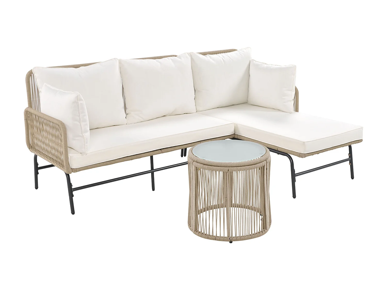 Tuinmeubelset met 6/7 zitplaatsen - 2 banken, 2 tafels en 2 fauteuils - Inclusief kussen - Metaal - Beige