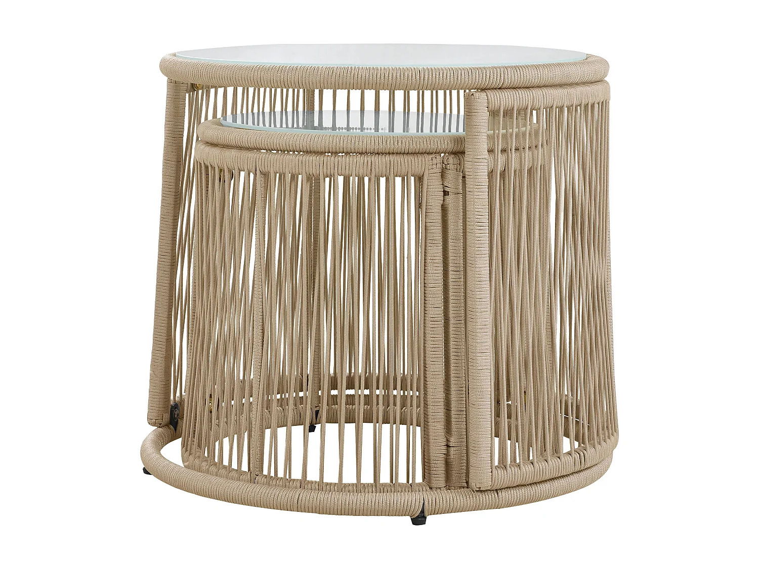 Salon de jardin 6 pièces, modulable, coussins inclus, assise profonde, cadre en fer, beige