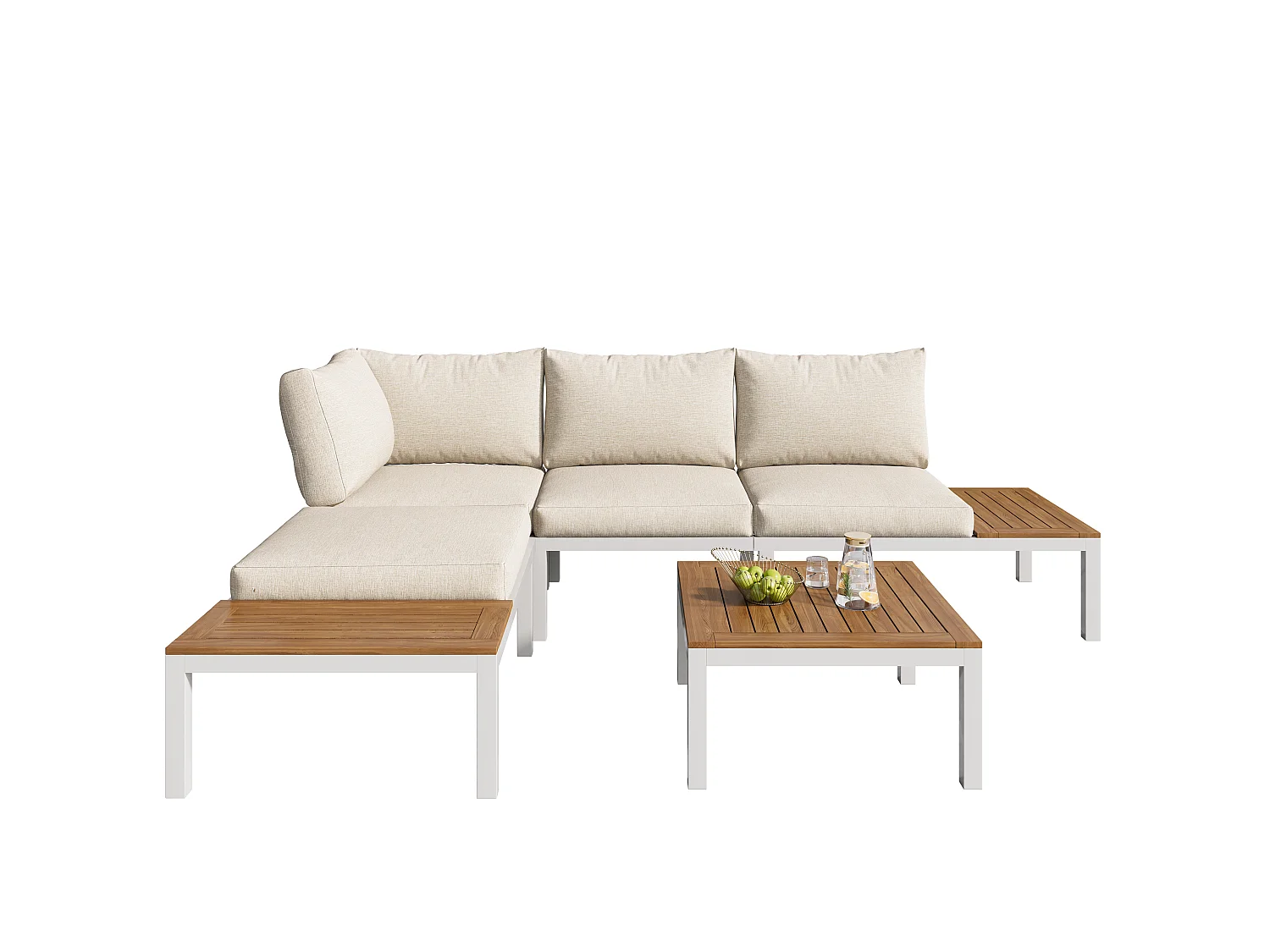 Tuinset, 120x60x66 cm, 2 banken 2-zits, kussens, verstelbare poten, gegalvaniseerd ijzer, beige