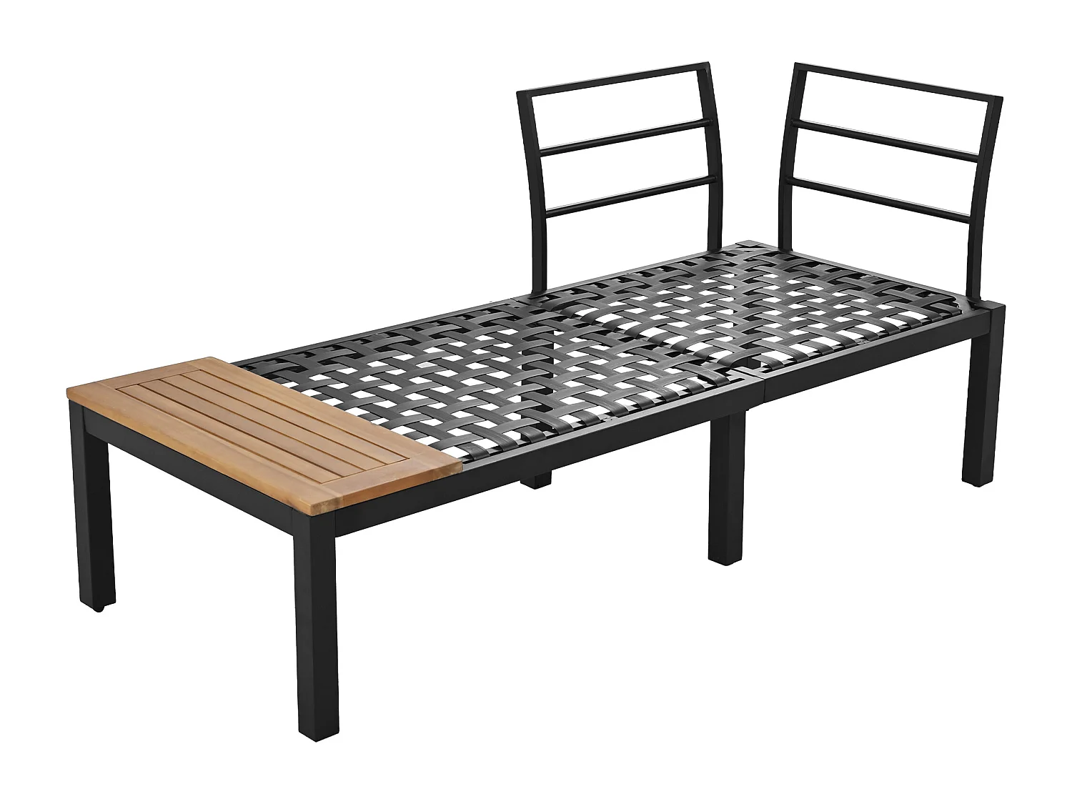 Salon de jardin bas 4 Places avec coussin et dossier - 2 canapés et 1 table - bois + métal - gris