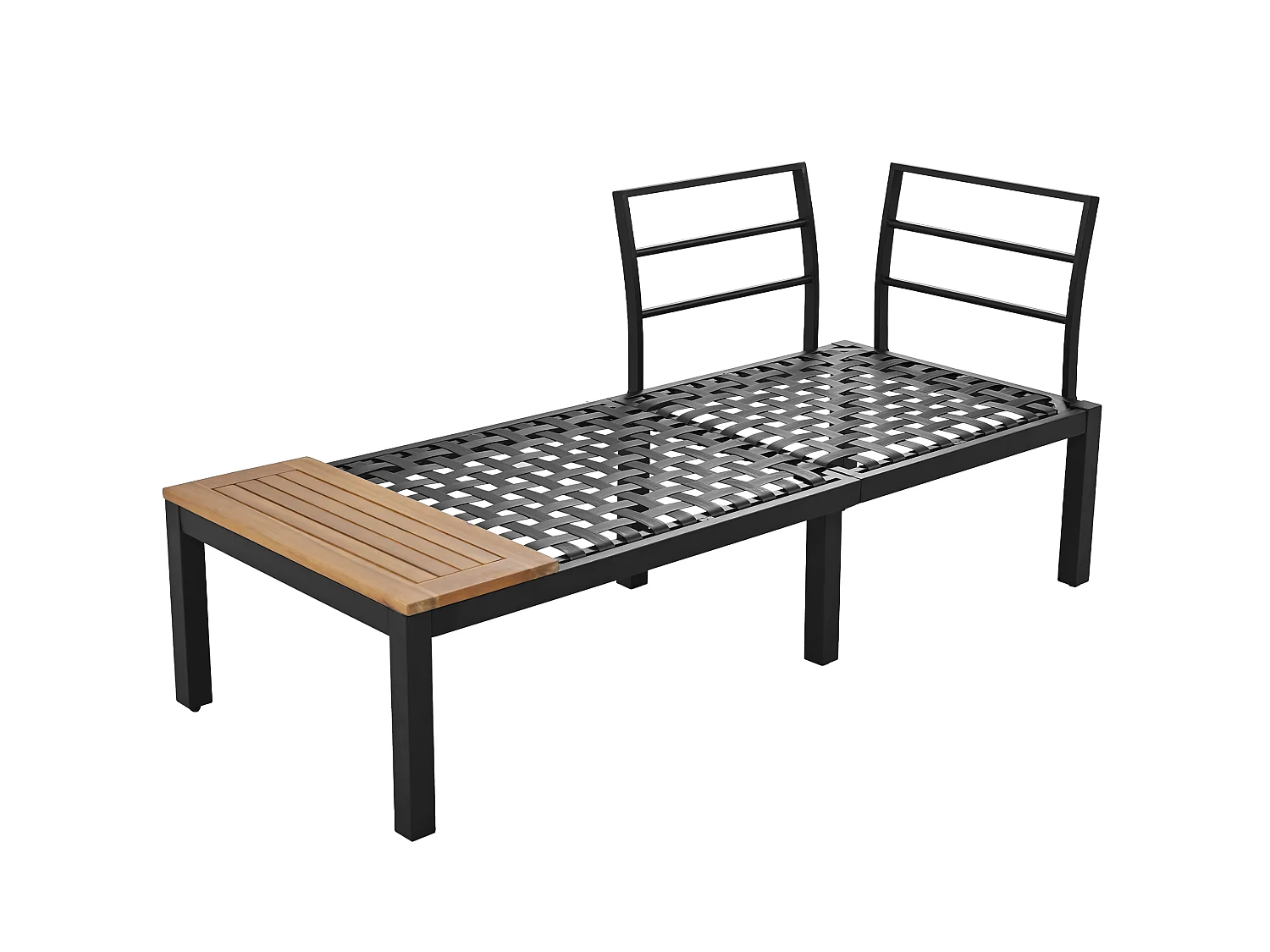 Salon de jardin 120x60x66 cm, 2 canapés 2 places, 2 tables dappoint, 1 table, pieds réglables, fer gris