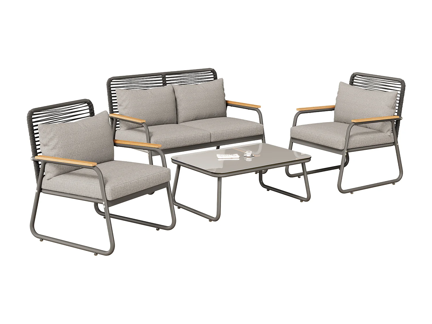 Tuinset 4-zits 118x65x78 cm, kussens inbegrepen, verstelbare poten, metaal, grijs