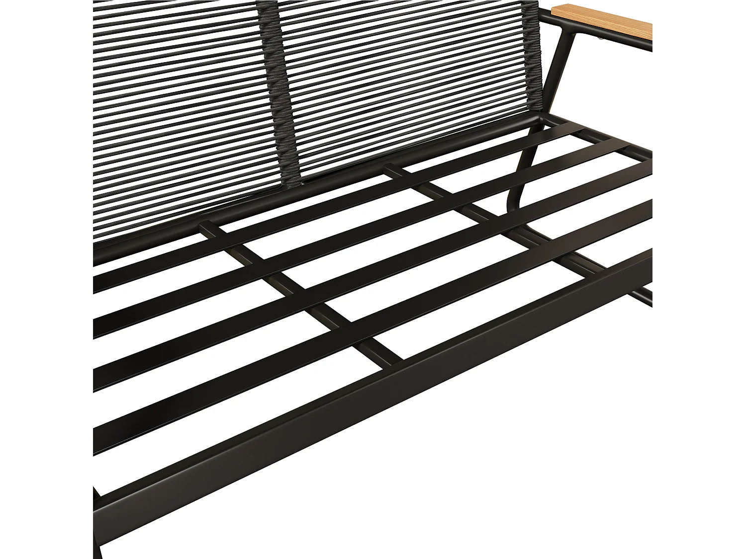 Salon de jardin 4 places, canapé 118x65x78 cm, pieds réglables, plateau en verre trempé, coussins inclus, métal polyester noir