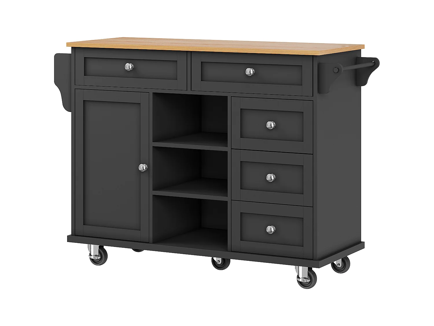 Desserte de cuisine mobile en bois 134x46x92 cm 1 porte et 5 tiroirs buffet avec rangement - noir