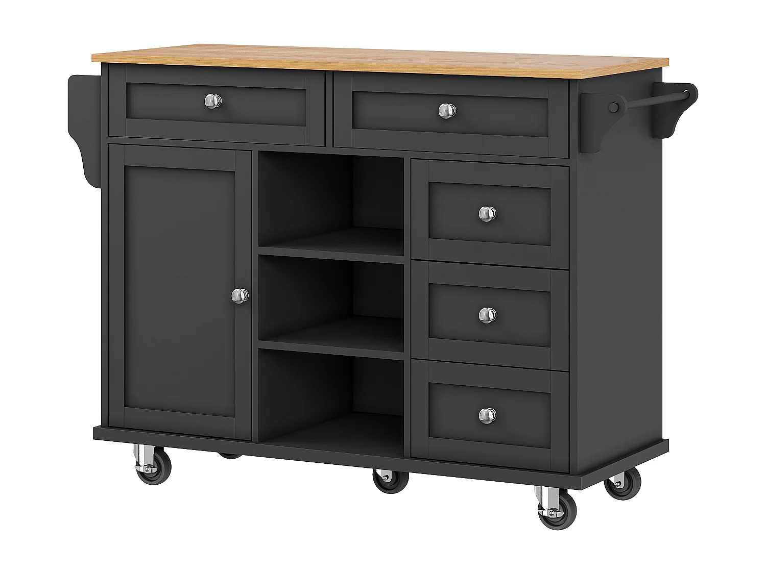 Desserte de cuisine mobile en bois 134x46x92 cm 1 porte et 5 tiroirs buffet avec rangement - noir