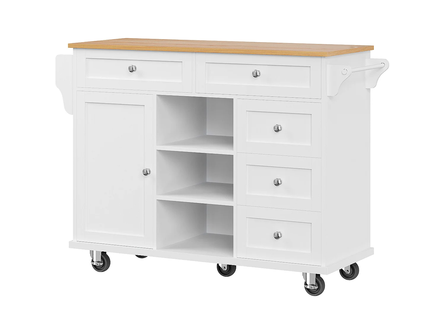 Desserte de cuisine 134x46x92 cm mobile en bois 1 porte et 5 tiroirs buffet avec rangement- blanc