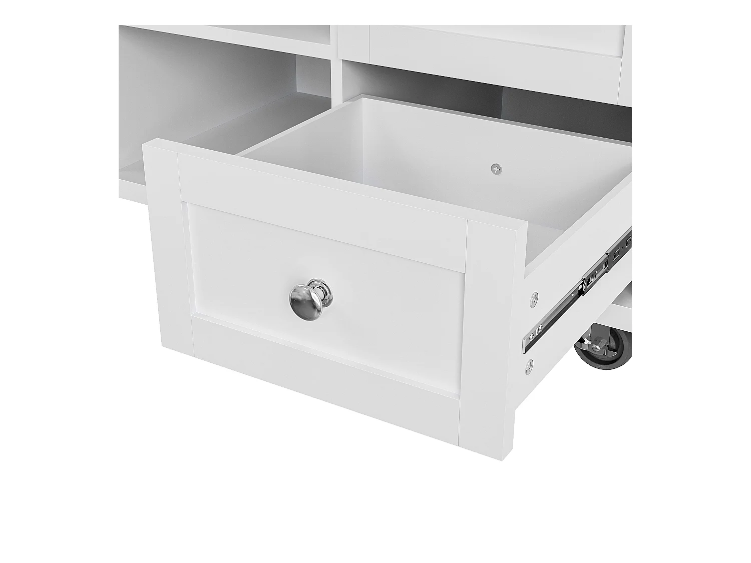 Desserte de cuisine 134x46x92 cm mobile en bois 1 porte et 5 tiroirs buffet avec rangement- blanc