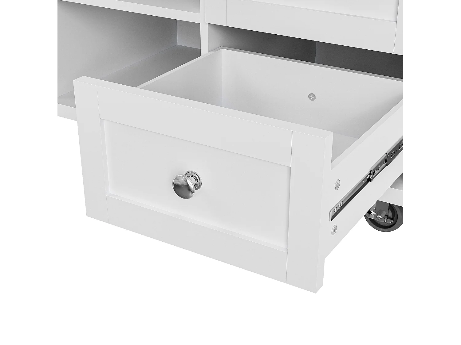Desserte de cuisine 134x46x92 cm mobile en bois 1 porte et 5 tiroirs buffet avec rangement- blanc