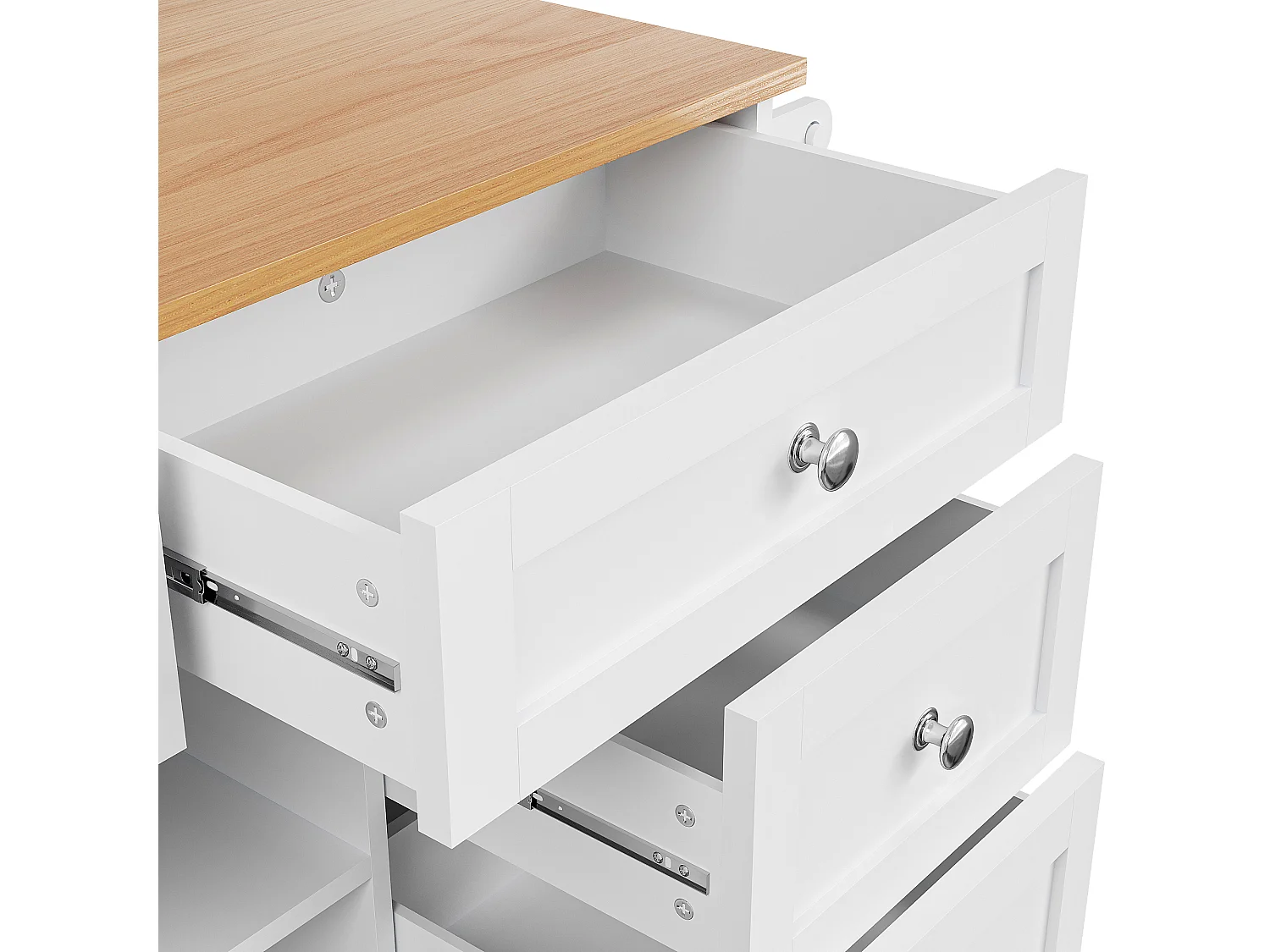 Desserte de cuisine 134x46x92 cm, mobile ou fixe, rangement multifonction, MDF blanc