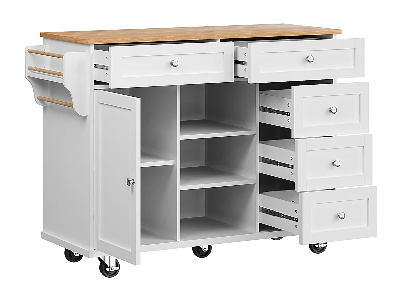 Desserte de cuisine 134x46x92 cm, mobile ou fixe, rangement multifonction, MDF blanc