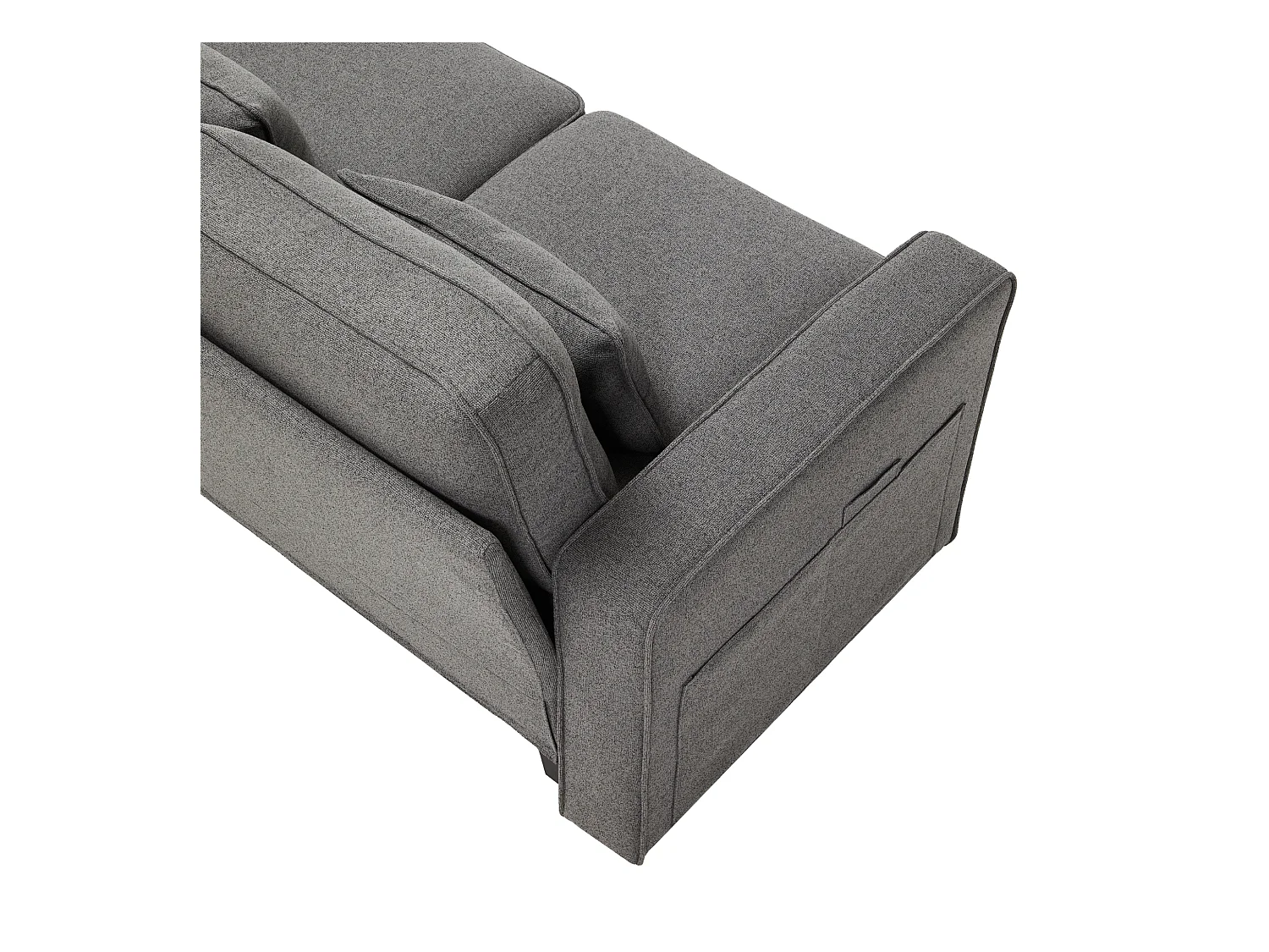 Canapé droit 4 places avec console - 2 porte-gobelets et USB - poches latérales et 4 oreillers - tissu lin - gris foncé