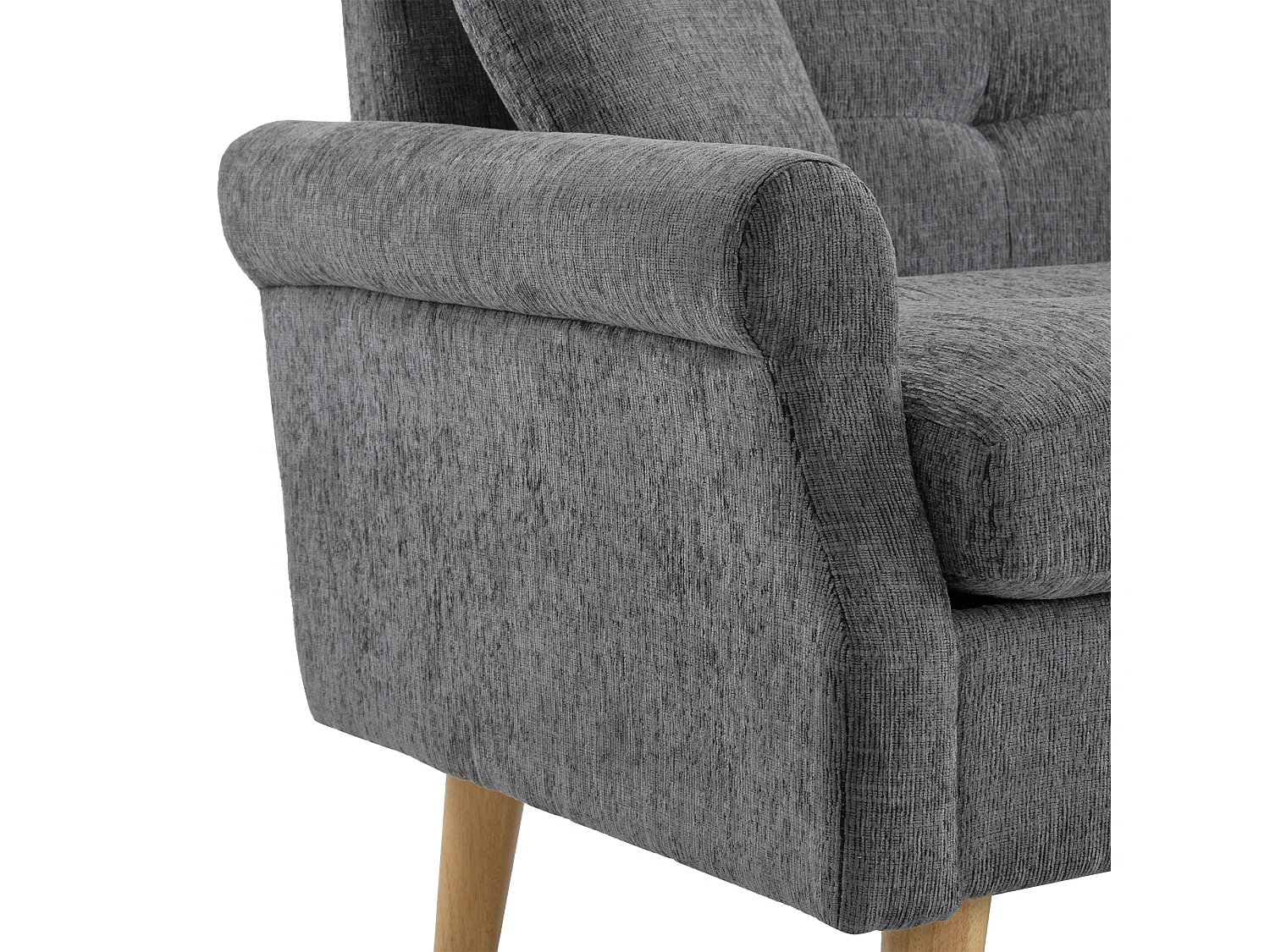 Moderne 2-zits chenille bank - houten poten - strak design met zachte kussens - grijs