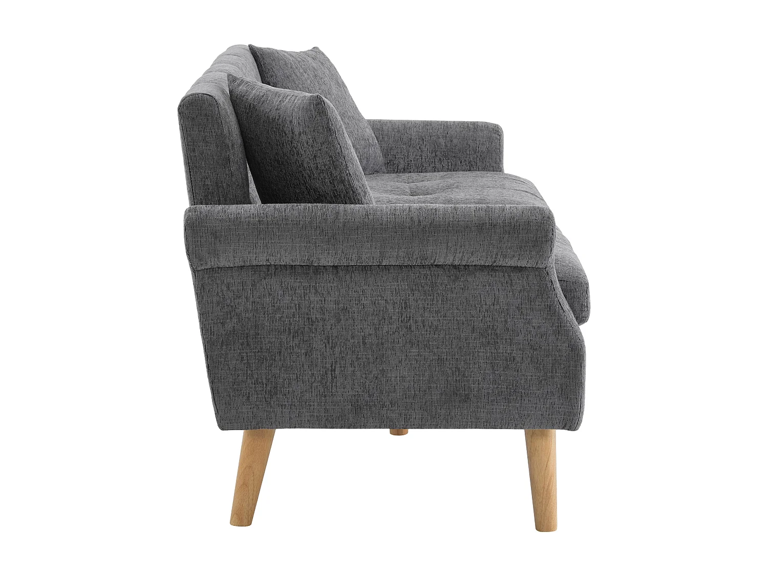 Moderne 2-zits chenille bank - houten poten - strak design met zachte kussens - grijs