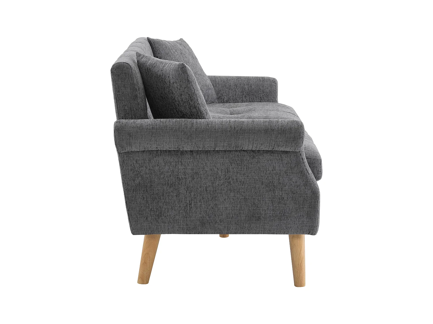 Canapé 2 places moderne en chenille - pieds en bois - design épuré avec coussins moelleux - gris