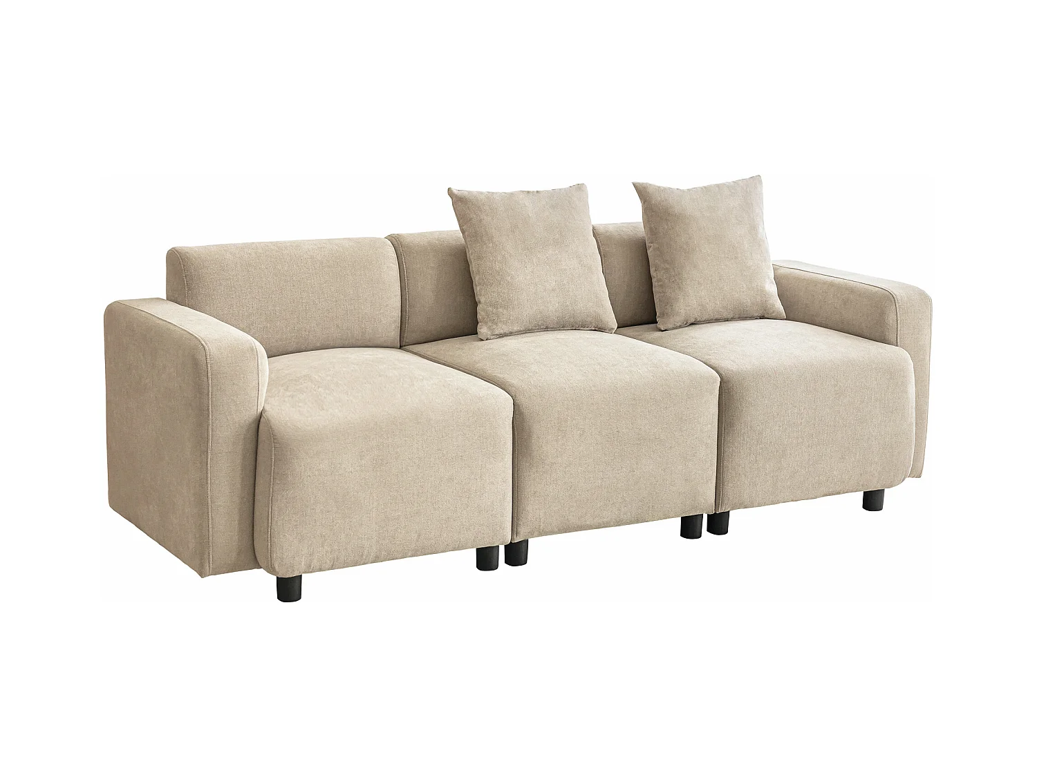 Canapé droit 3 places avec coussins - tissu chenille - meuble de salon - canapé moderne - beige