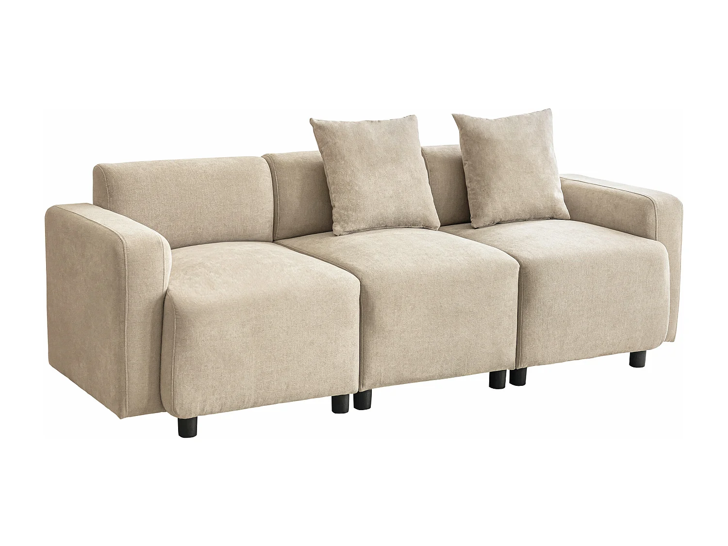 Canapé droit 3 places avec coussins - tissu chenille - meuble de salon - canapé moderne - beige