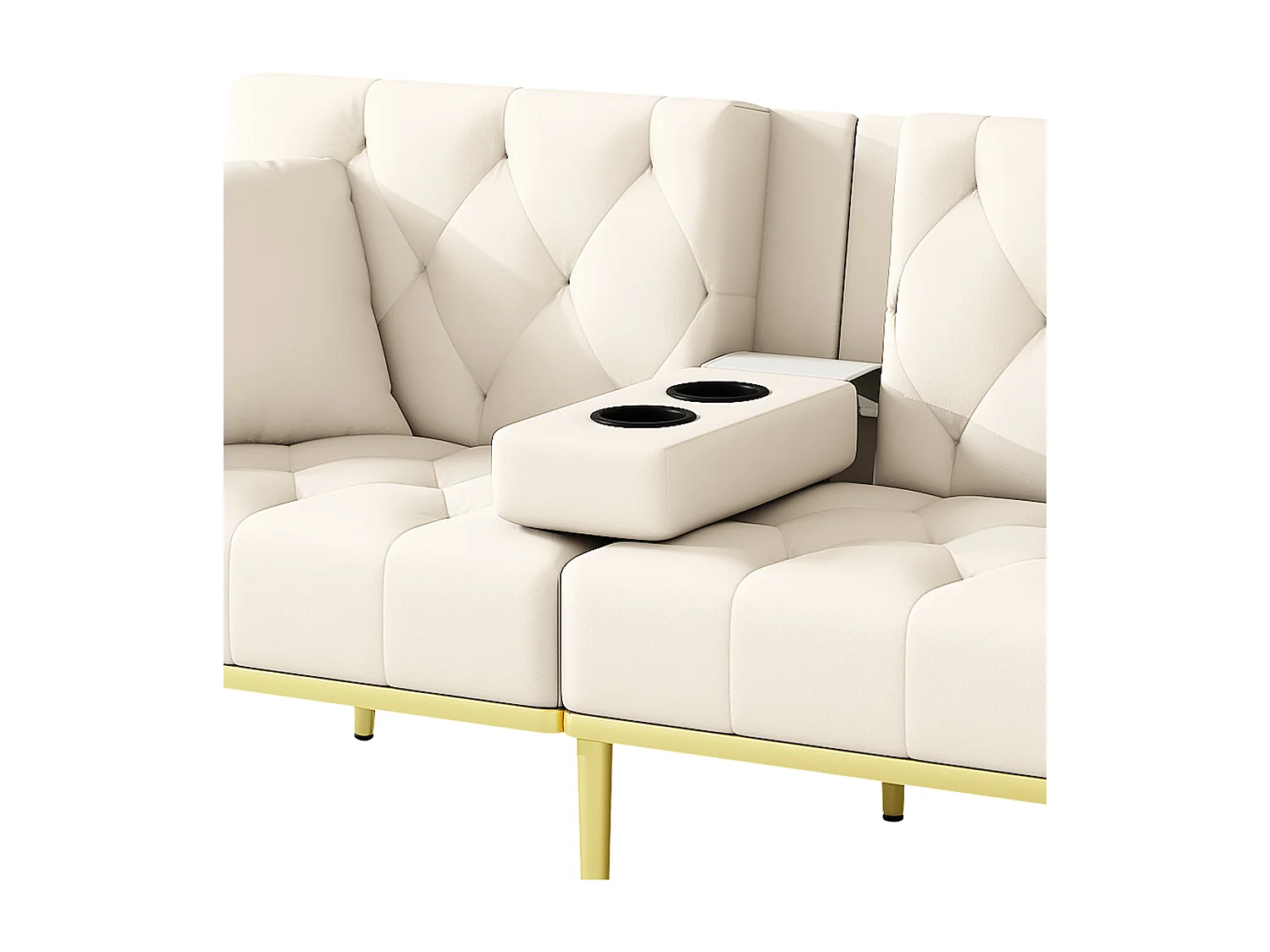 Divano letto Multifunzionale Tasca laterale Portabicchiere ripiegabile Velluto Beige (Senza materasso)