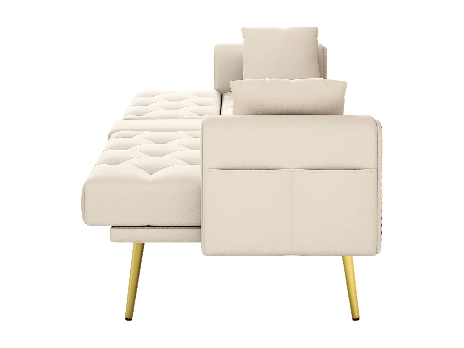 Sofá cama 175x80x73.5 cm, respaldo regulable 3 posiciones, portavasos plegable, terciopelo beige