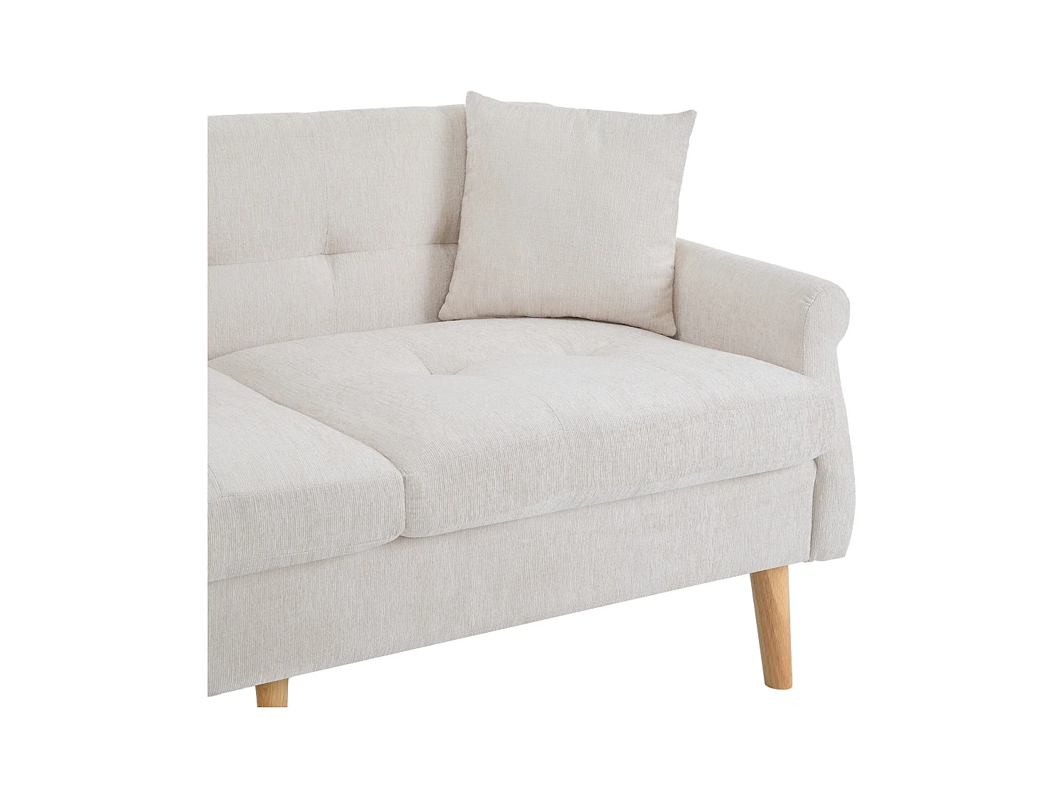 Canapé 2 places moderne en chenille - pieds en bois - design épuré avec coussins moelleux - beige