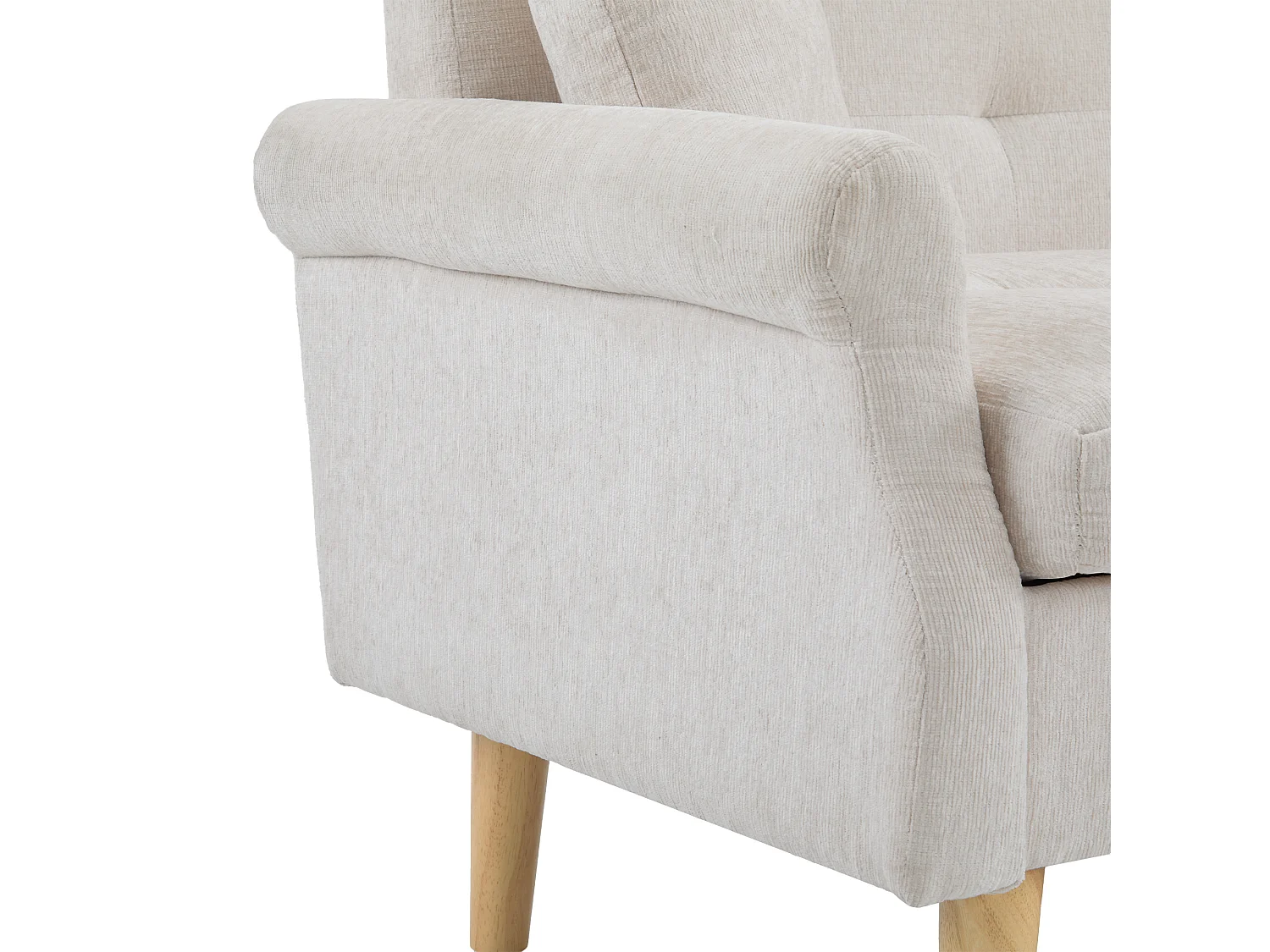 Canapé 2 places moderne en chenille - pieds en bois - design épuré avec coussins moelleux - beige