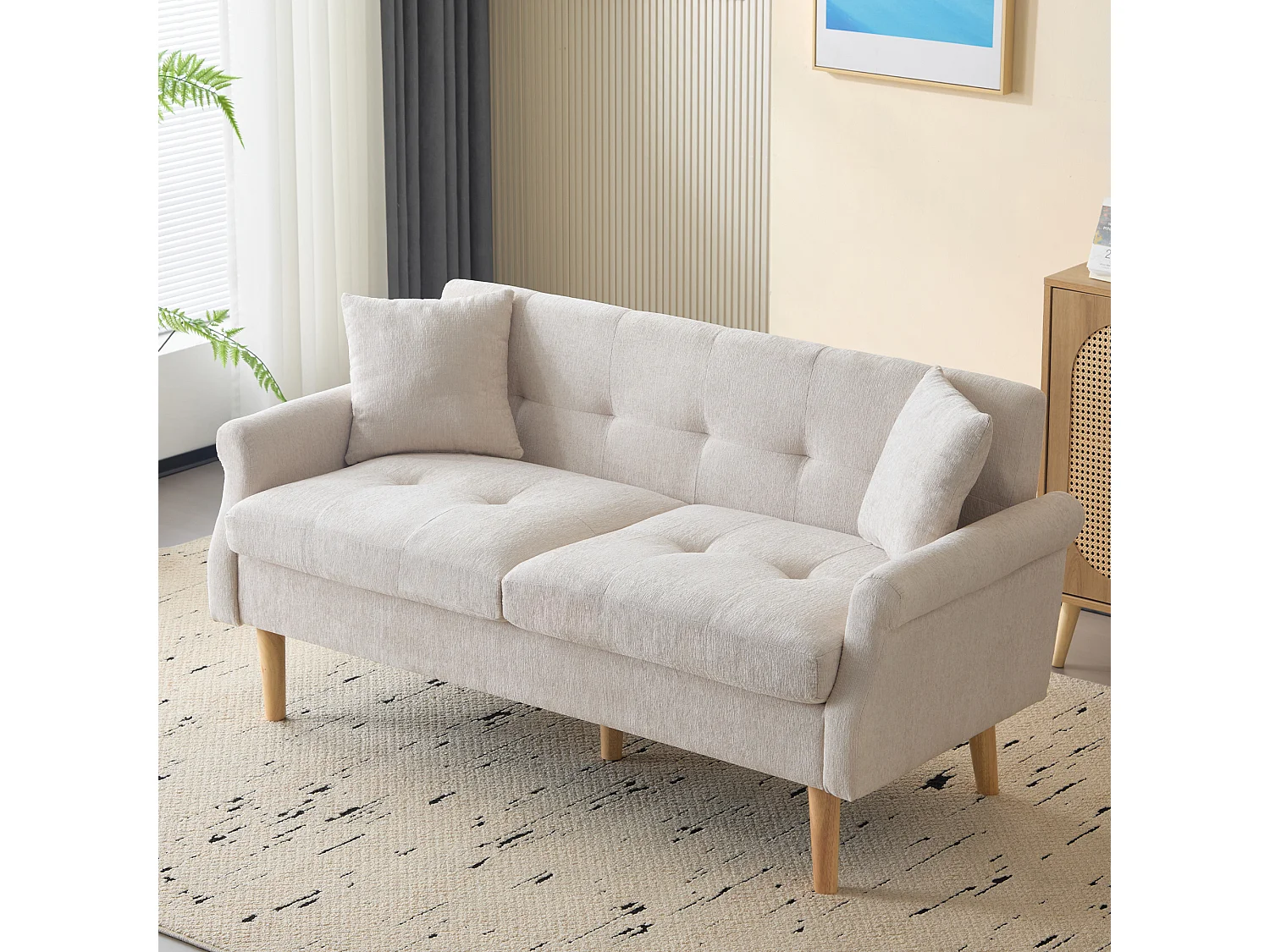 Canapé 2 places en tissu moelleux beige