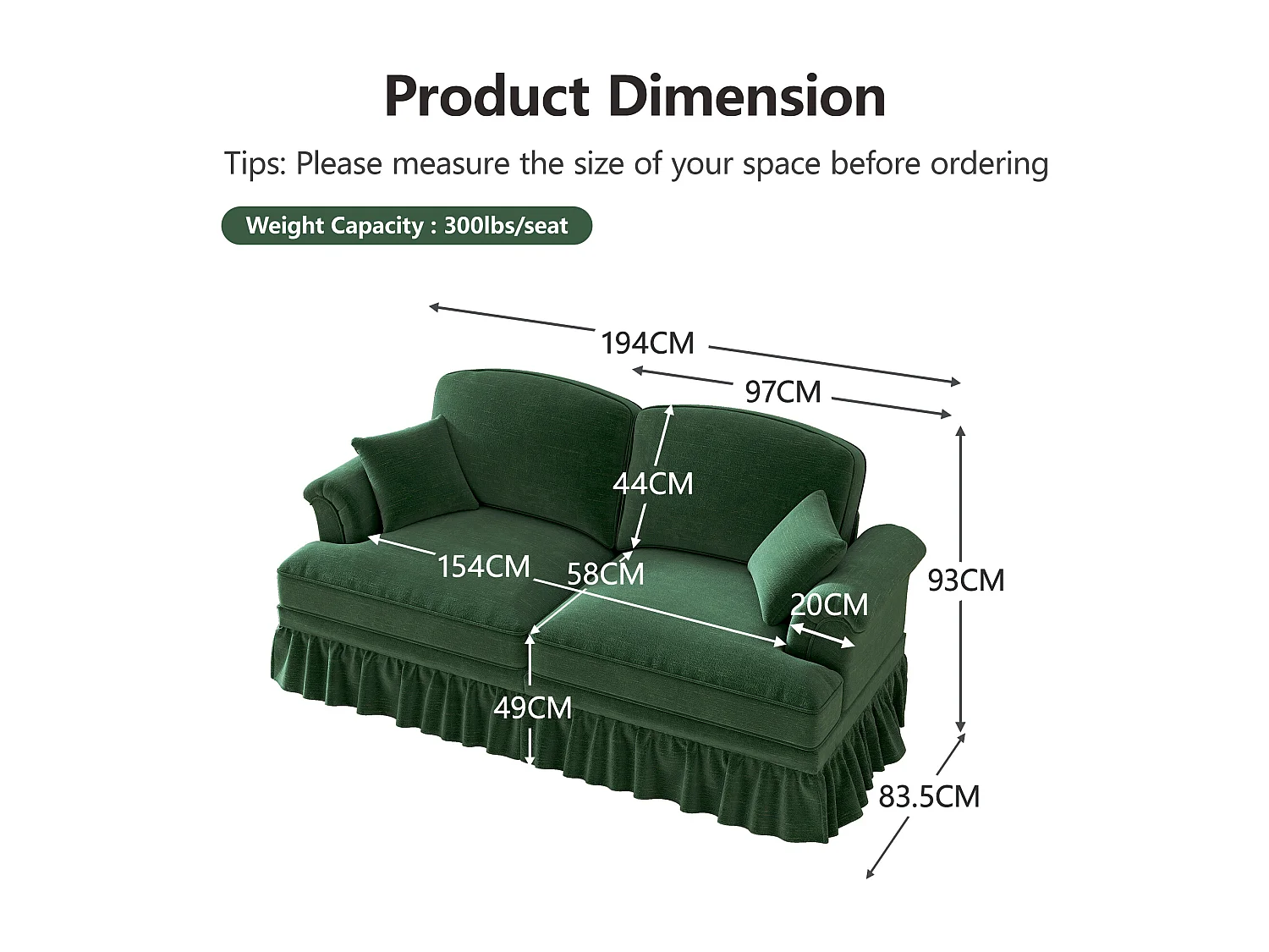 Canapé modulable en chenille vert, look 2 styles avec jupe amovible, coussin mobile, modules indépendants
