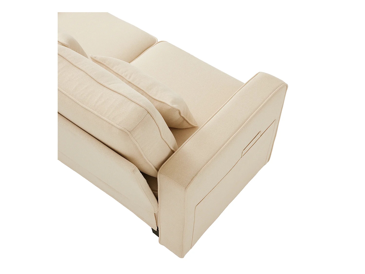 4-zits rechte bank met console - 2 bekerhouders en USB - zijvakken en 4 kussens - linnen stof (beige)