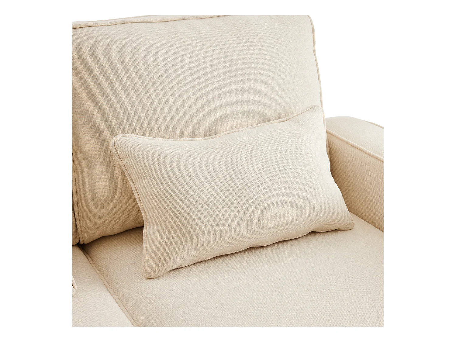 4-zits rechte bank met console - 2 bekerhouders en USB - zijvakken en 4 kussens - linnen stof (beige)