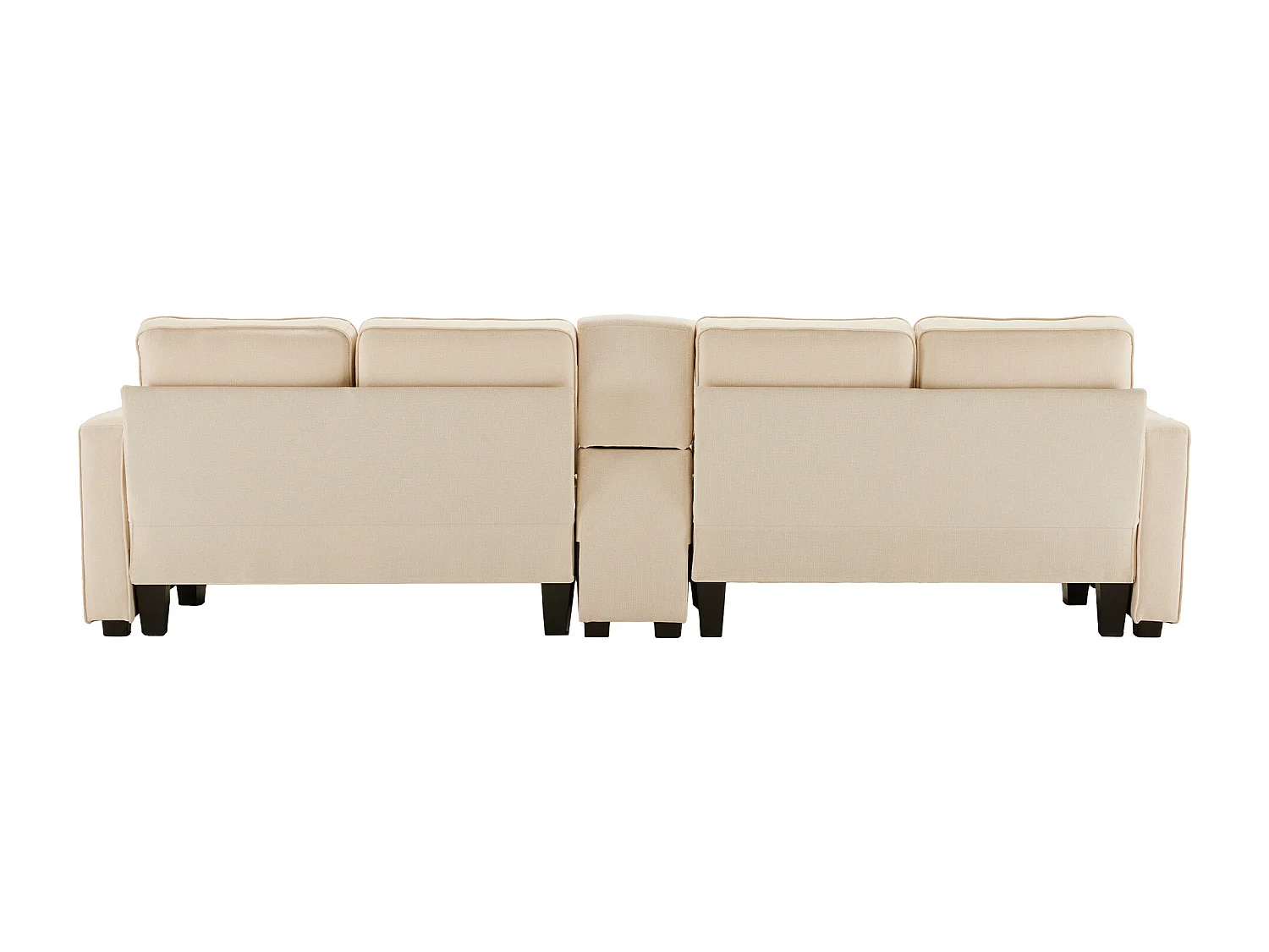 Canapé 4 places 290x83x88 cm, console avec 2 porte gobelets et 2 ports USB, poches d'accoudoirs, tissu en lin beige