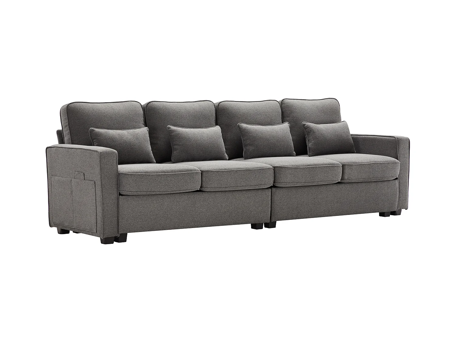 Moderne 4-zits rechte bank met armleuningen en kussens - in linnen stof - woonkamermeubel - donkergrijs