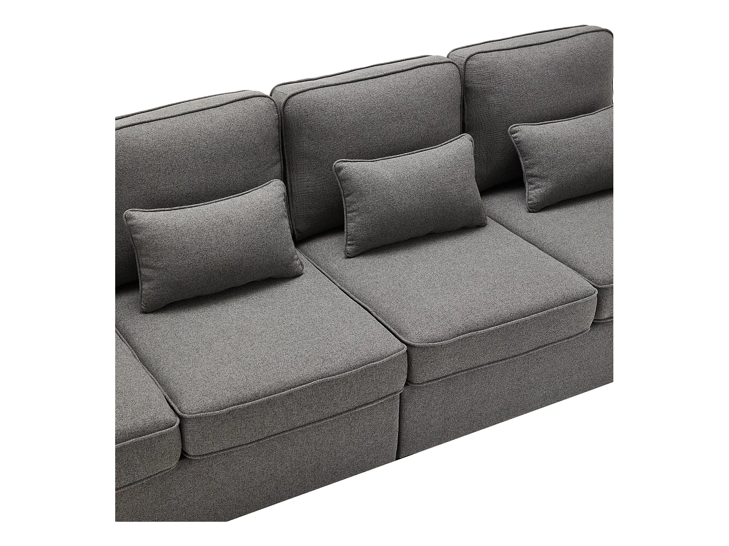 Moderne 4-zits rechte bank met armleuningen en kussens - in linnen stof - woonkamermeubel - donkergrijs