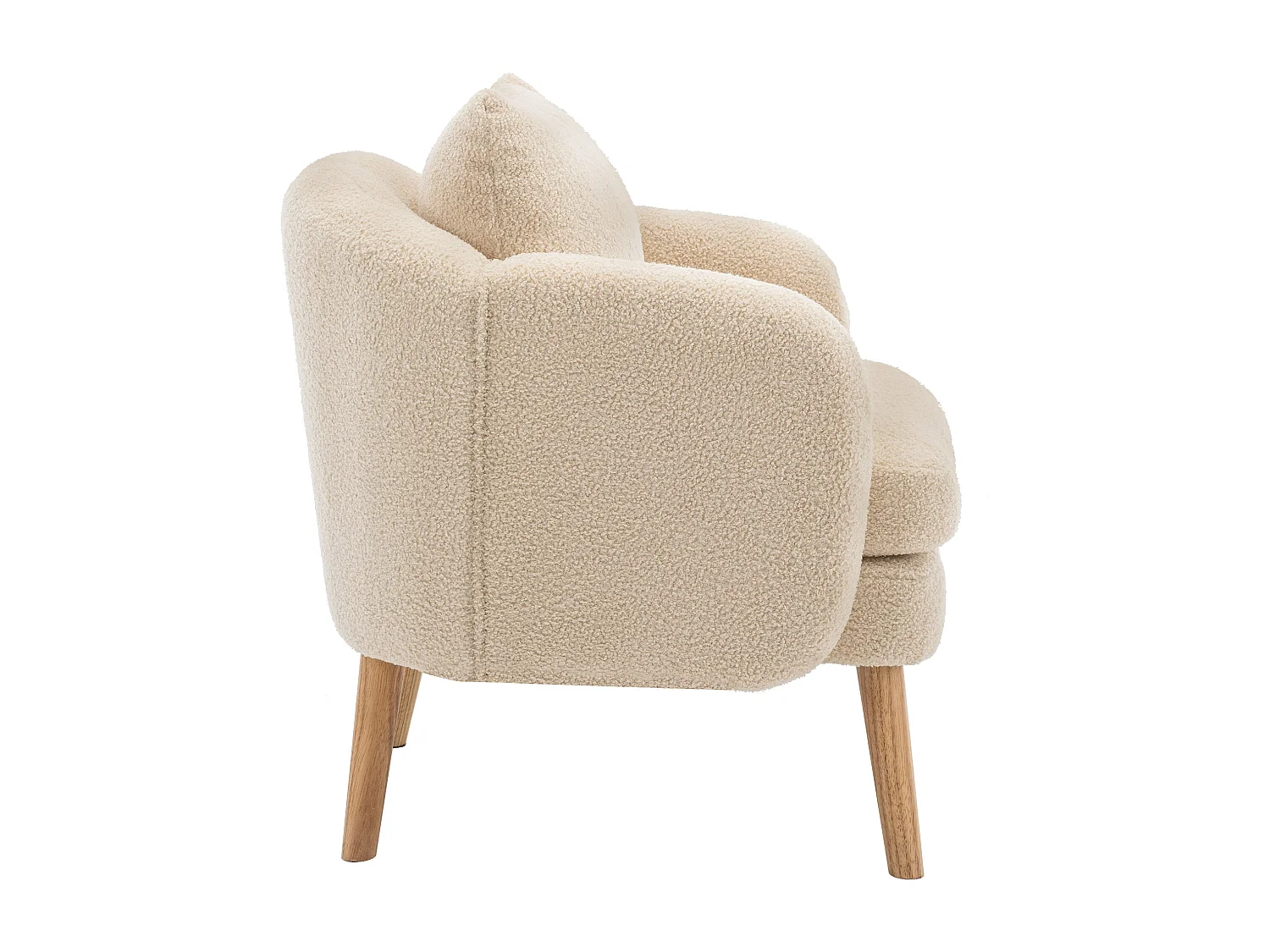 Chaise à manger en velours teddy - chaise individuelle avec pieds en bois - coussin épais - beige