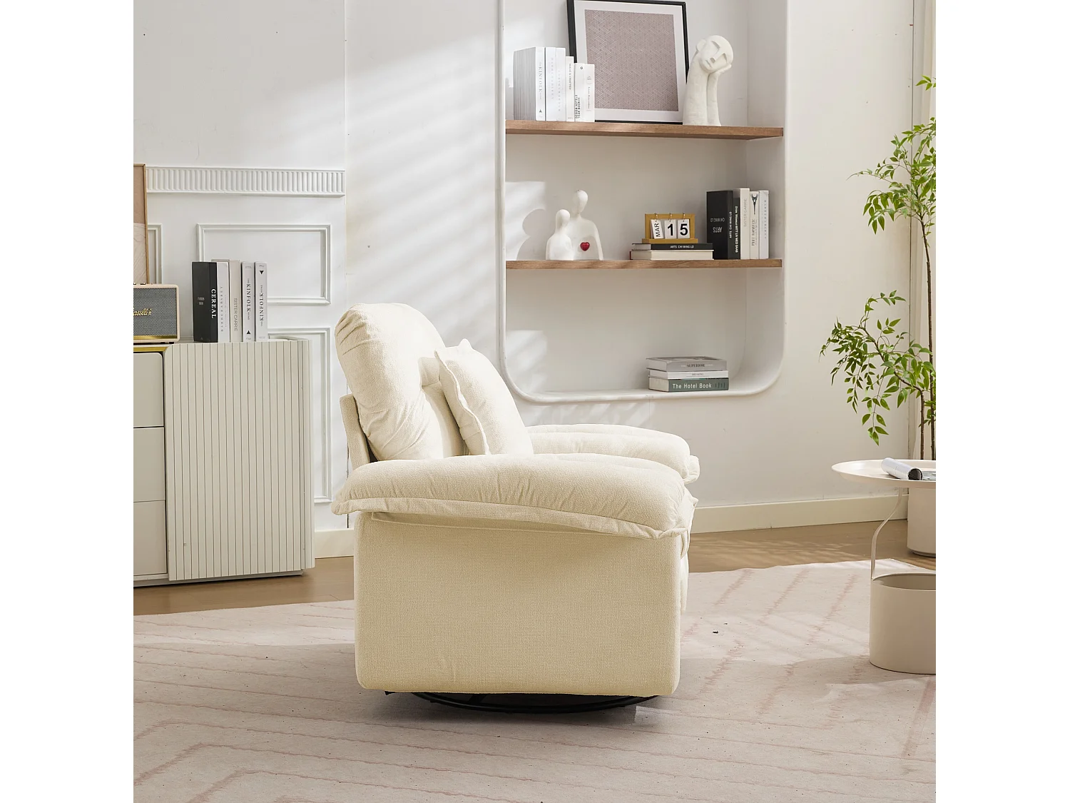 Fauteuil 116x84x96cm rotation à 360° avec coussin de support en beige pour chambre salon et chambre d'enfants