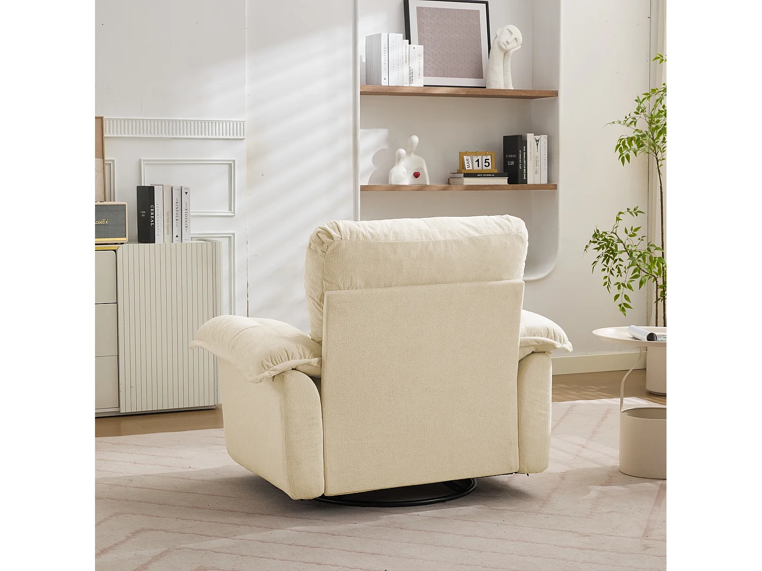 Fauteuil 116x84x96cm rotation à 360° avec coussin de support en beige pour chambre salon et chambre d'enfants