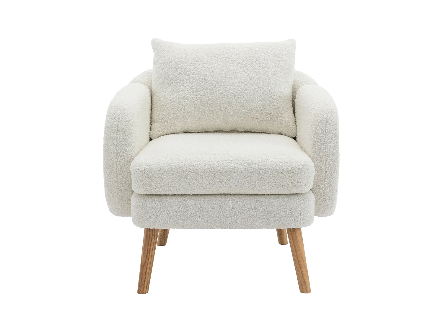 Chaise à mangeren velours teddy - chaise individuelle avec pieds en bois - coussin épais - blanc