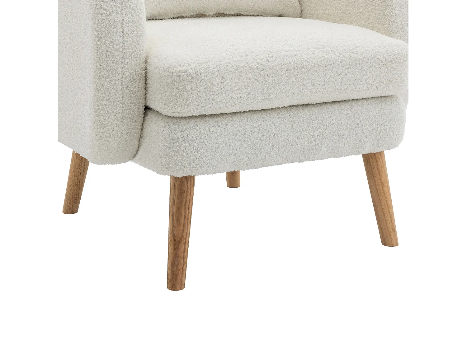 Chaise à mangeren velours teddy - chaise individuelle avec pieds en bois - coussin épais - blanc