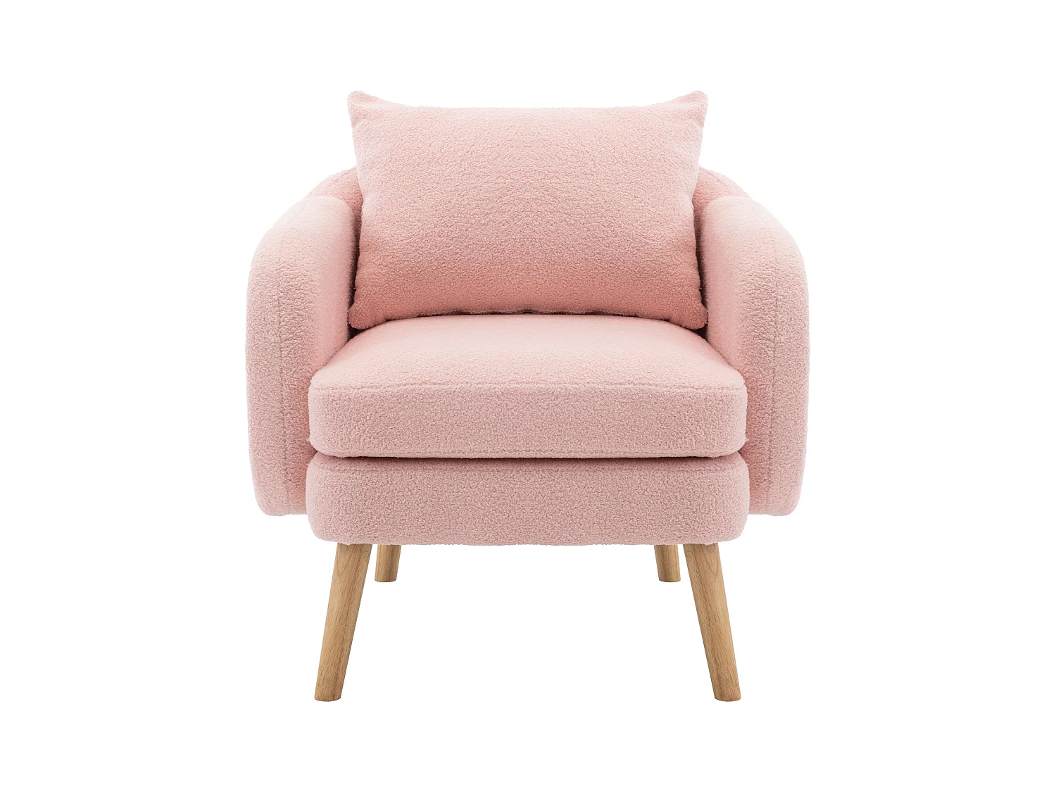 Chaise à mangeren en velours teddy - chaise individuelle avec pieds en bois - coussin épais - rose
