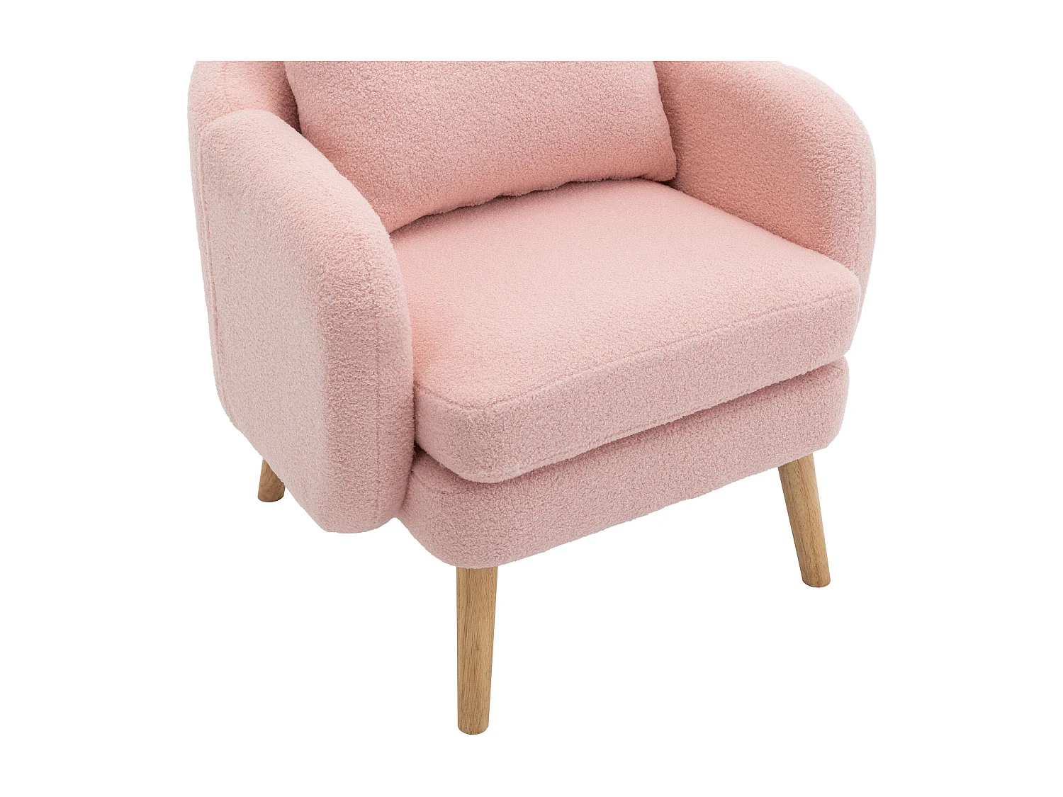 Chaise à mangeren en velours teddy - chaise individuelle avec pieds en bois - coussin épais - rose