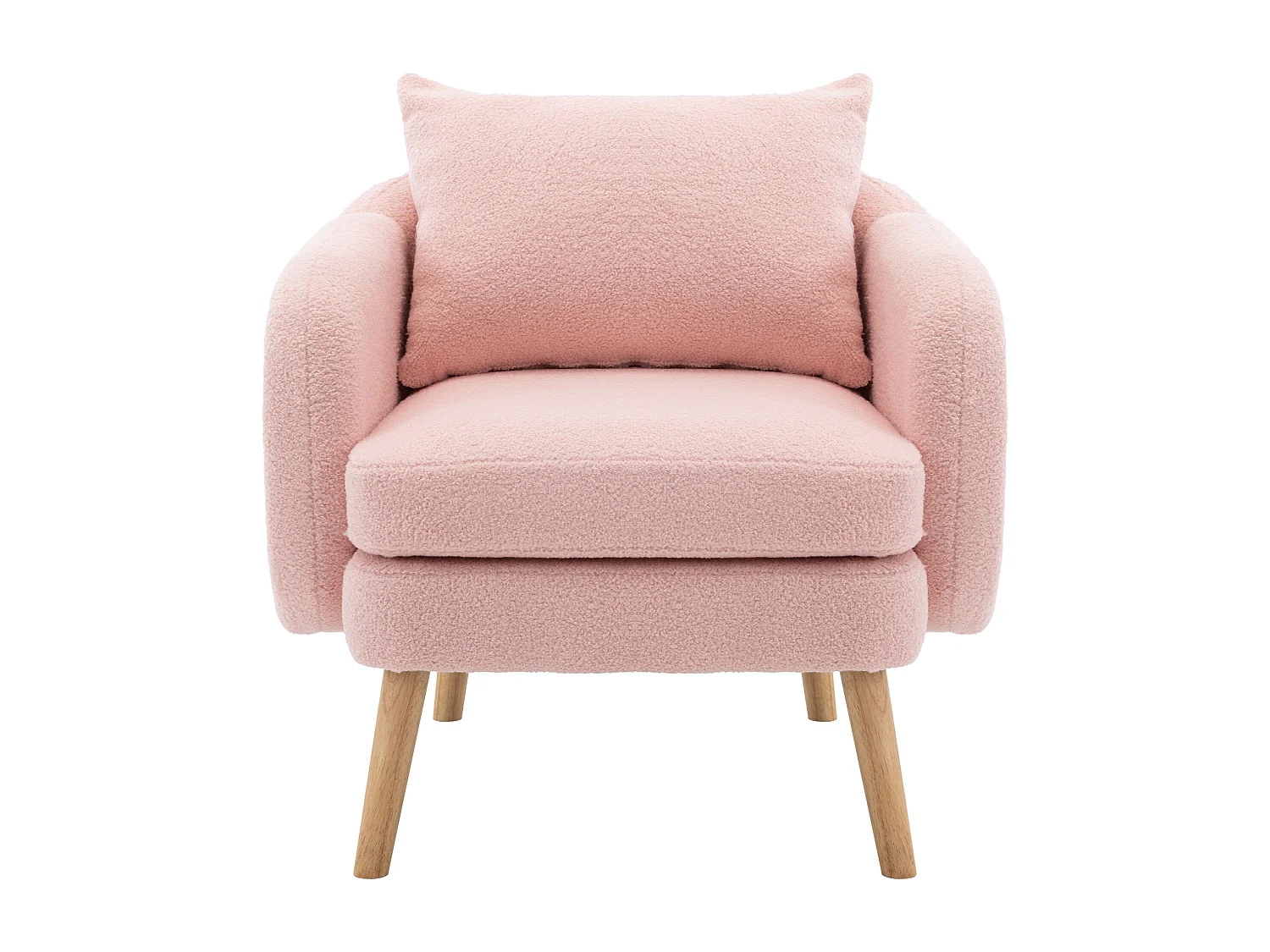 Fauteuil en velours teddy - chaise individuelle avec pieds en bois - coussin épais - rose