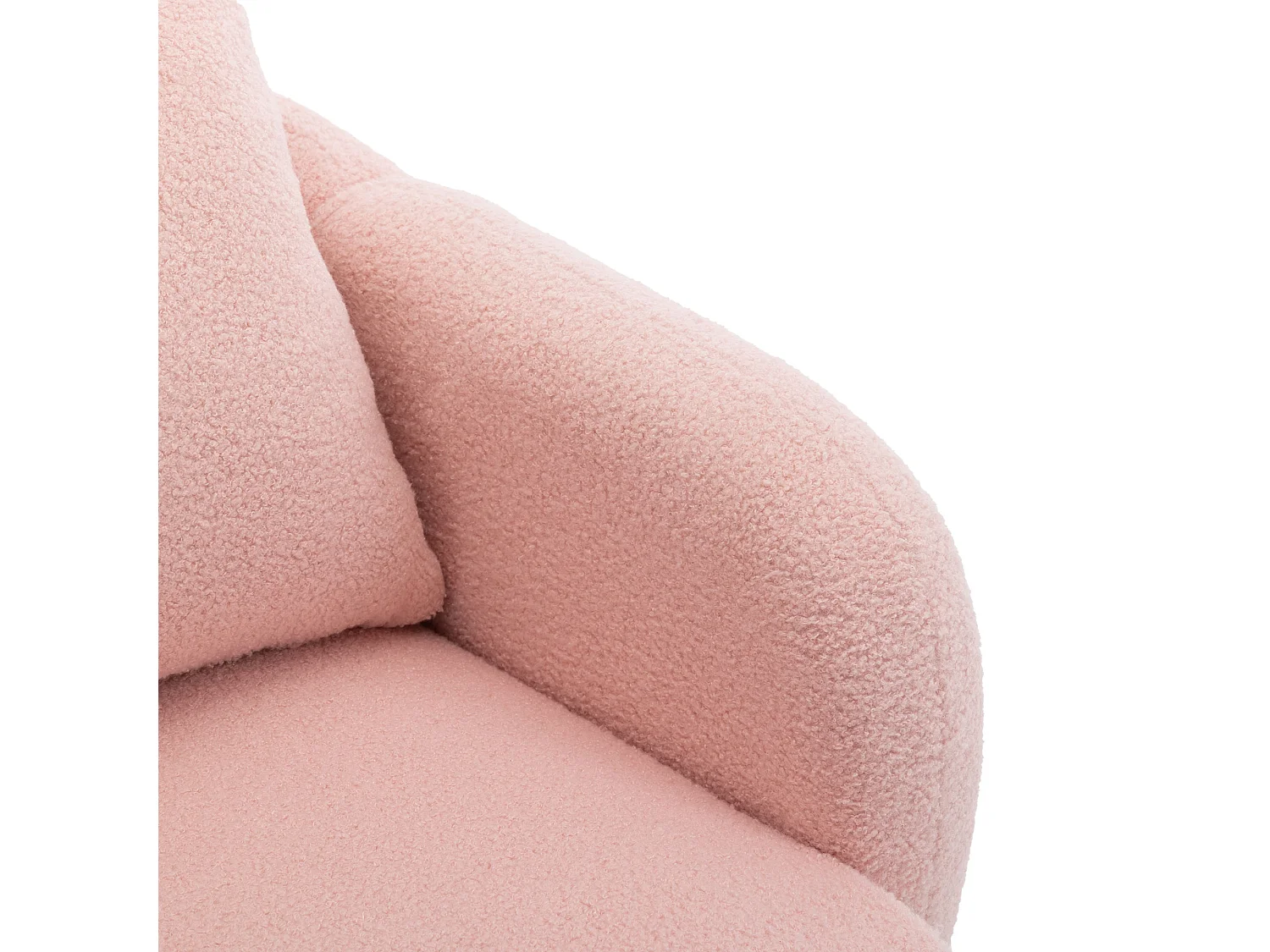 Fauteuil en velours teddy - chaise individuelle avec pieds en bois - coussin épais - rose