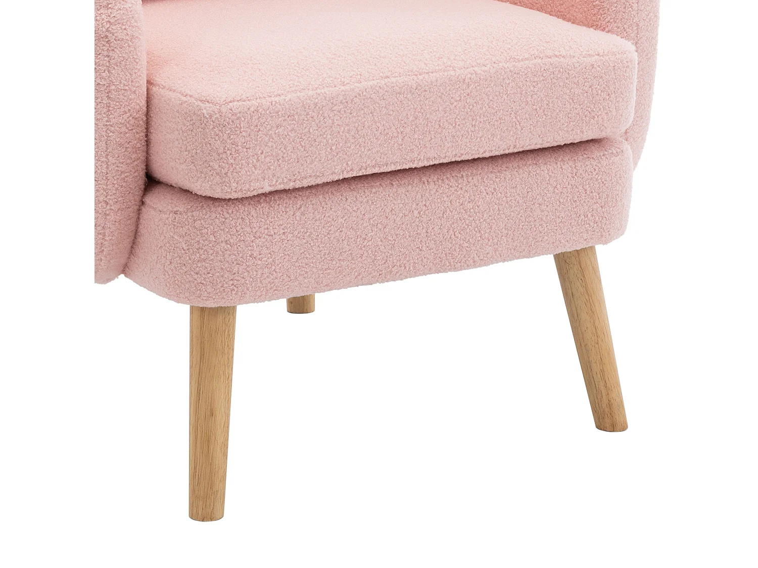 Fauteuil en velours teddy - chaise individuelle avec pieds en bois - coussin épais - rose