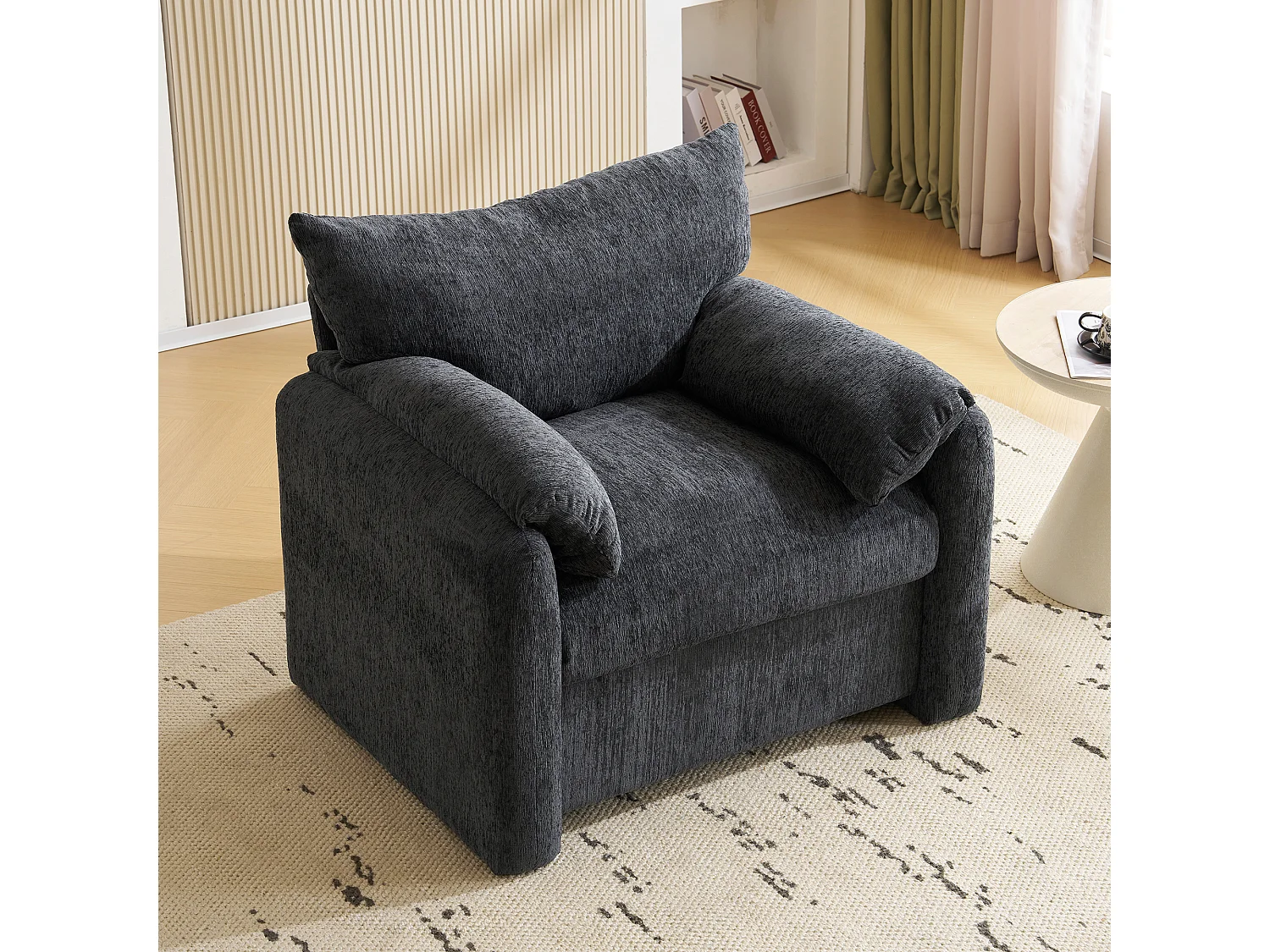 Fauteuil en chenille - canapé rembourré - siège de détente pour salon et chambre - gris