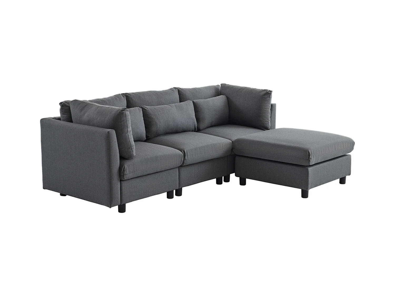 Canapé d'angle 3 places avec repose-pieds - tissu lin - meuble salon - canapé moderne-gris