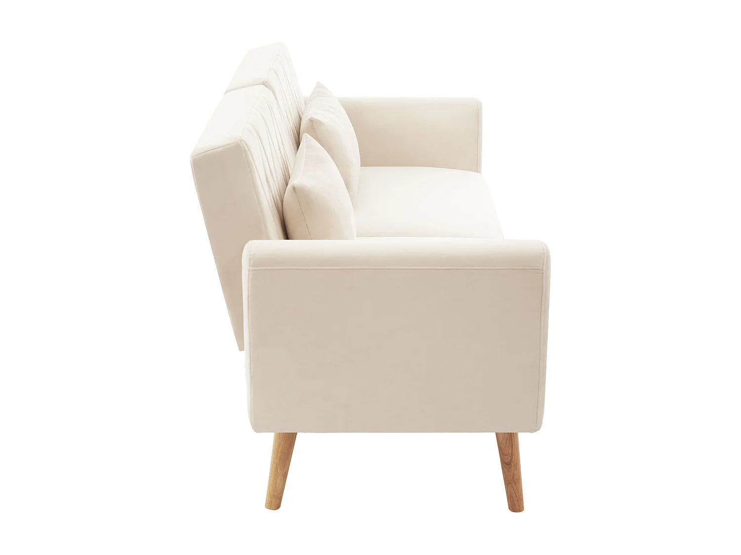 Sofá cama de terciopelo de 2 plazas - respaldo regulable con cojines suaves - patas de madera - beige