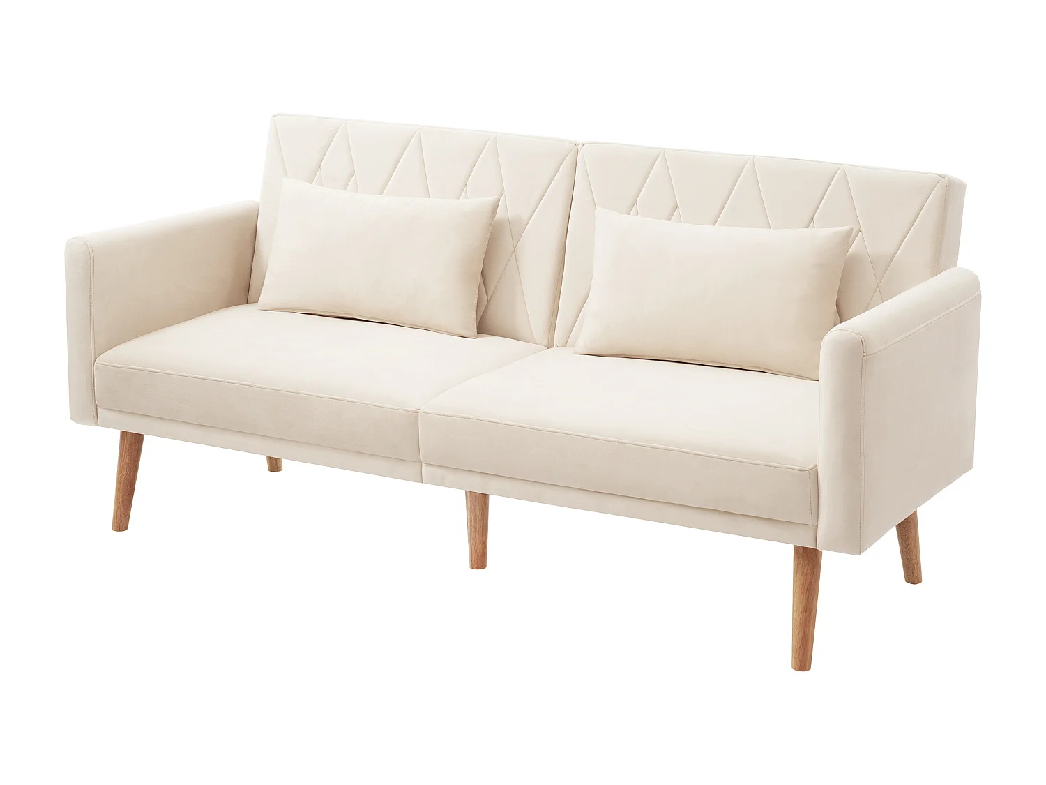 Canapé convertible 2 places 180x75x82 cm, dossiers indépendants réglables, accoudoirs réglables, velours beige