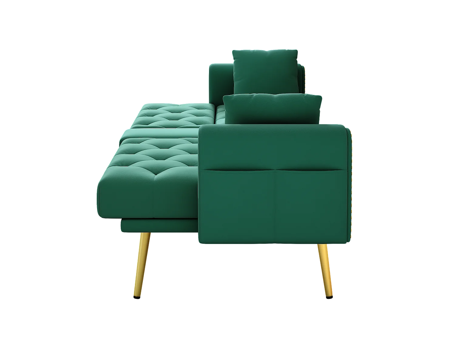 Slaapbank modern verstelbare rugleuning 3 standen fluweel metalen pootjes goud Groen (Zonder matras)